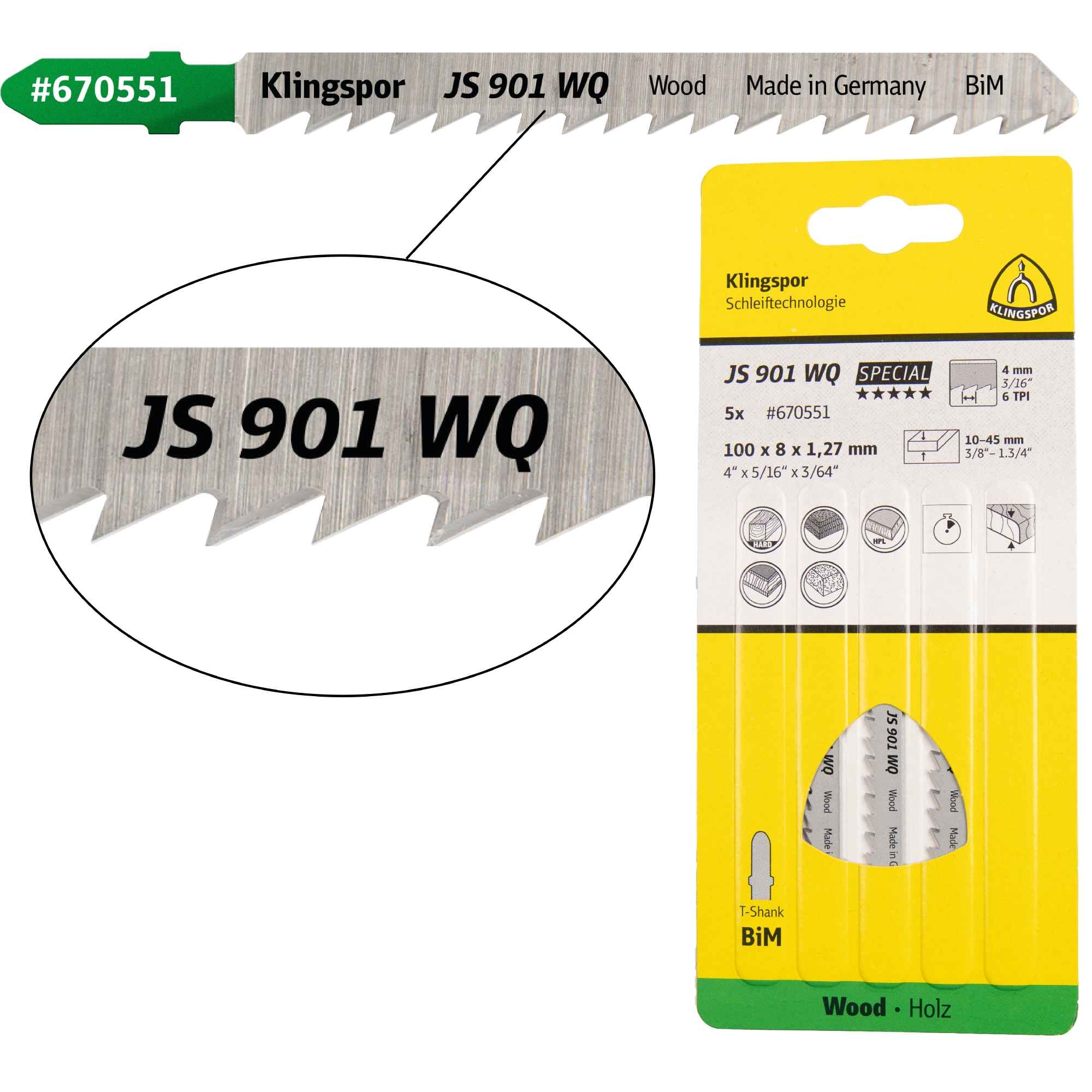 Klingspor JS 901 WQ Lames de scie sauteuse 100 x 8 x 1,27 mm longueur utile 75Bi-métal à affûtage croisé, coniques, 6 dents par pouce