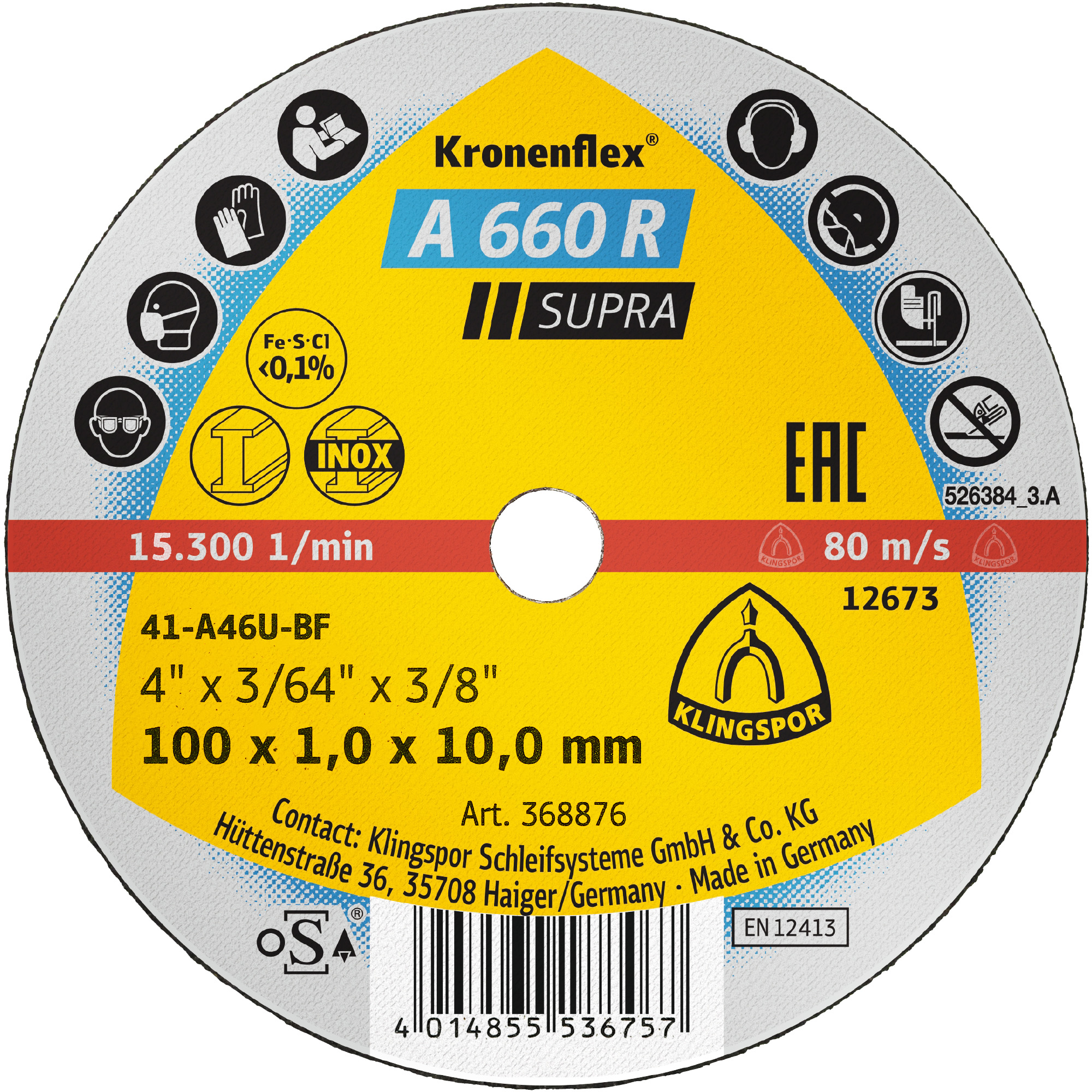 Disques de découpe Klingspor A 660 R, 100 x 1 x 10 mm droits | Grand emballage pour l'industrie