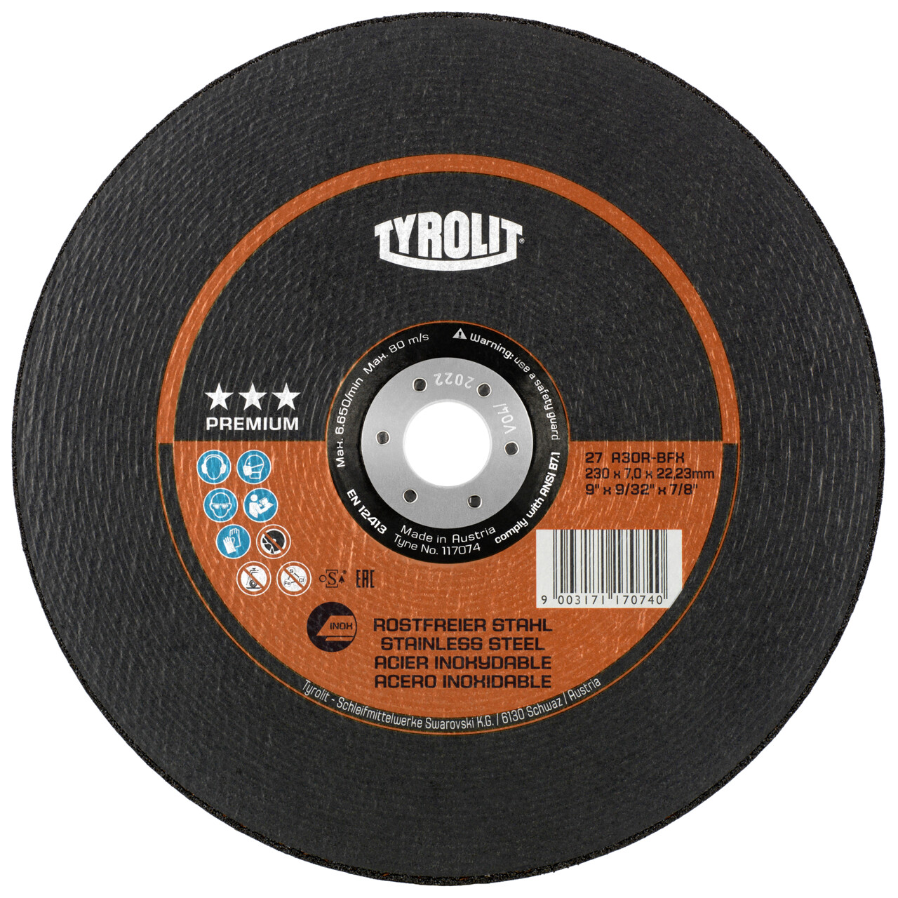 Tyrolit disque à ébavurer 230x7x22,23 mm A30R PREMIUM Inox