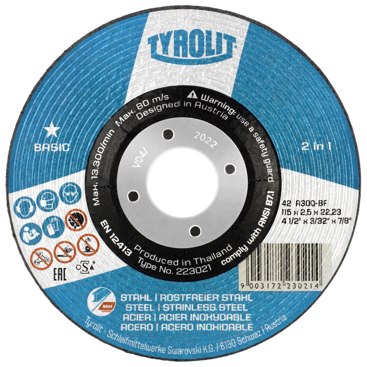 disque de tronçonnage Tyrolit incliné 115x2,5x22,23 mm A30 BASIC acier/Inox