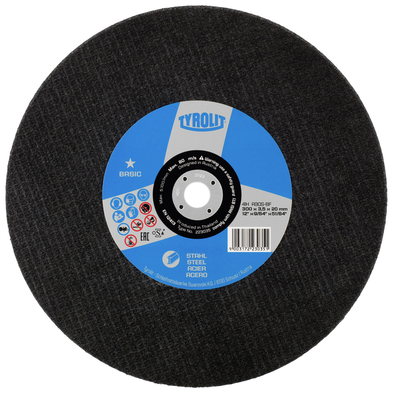 Tyrolit disque de tronçonnage droit 300x3,5x20 mm A30 BASIC acier