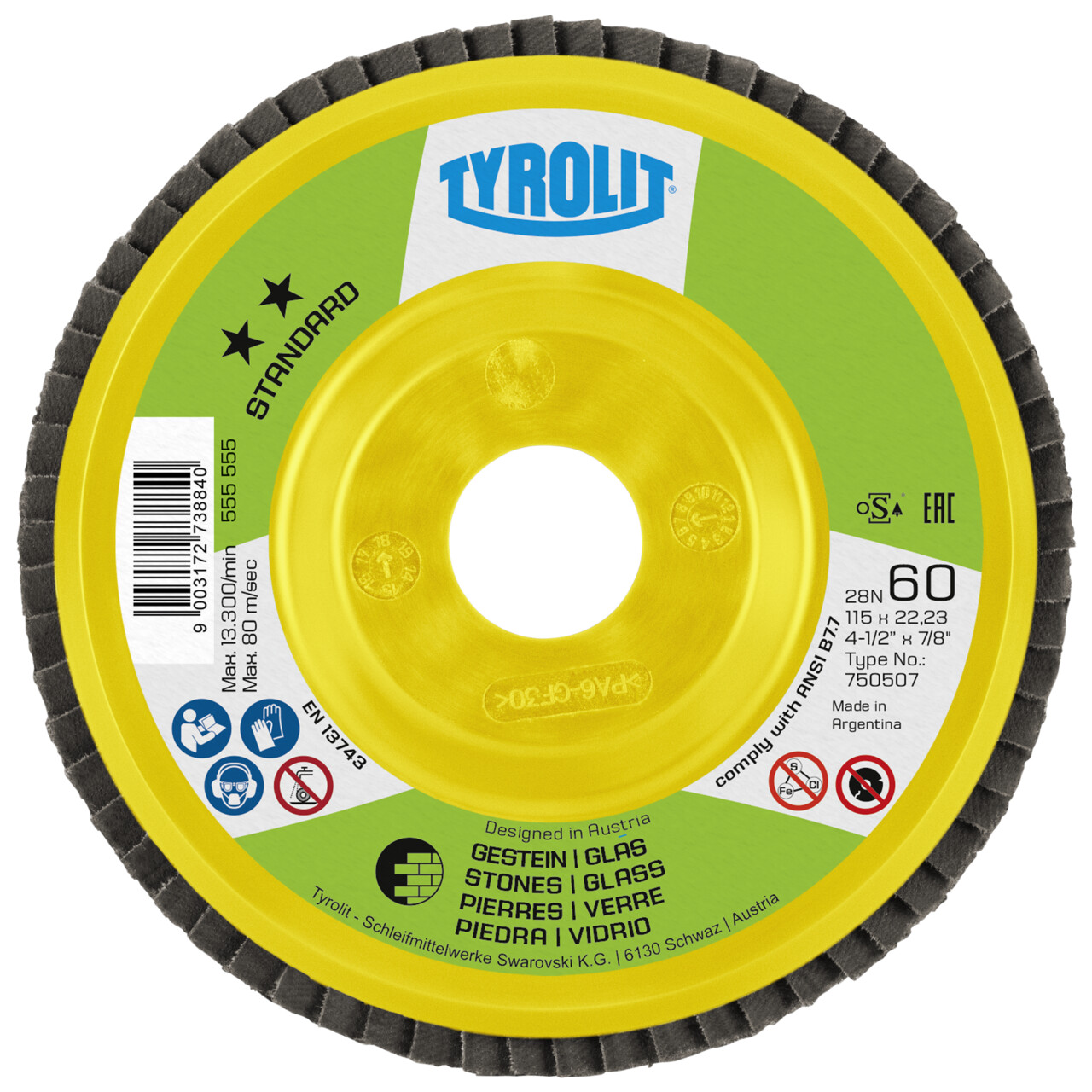 Tyrolit disque à lamelles droit 115x22,23 mm C60 STANDARD roche