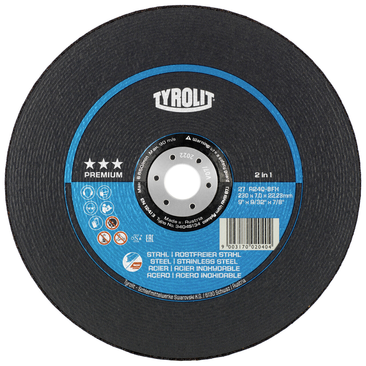 Disque à ébavurer Tyrolit 230x7x22,23 mm A24Q PREMIUM acier/inox