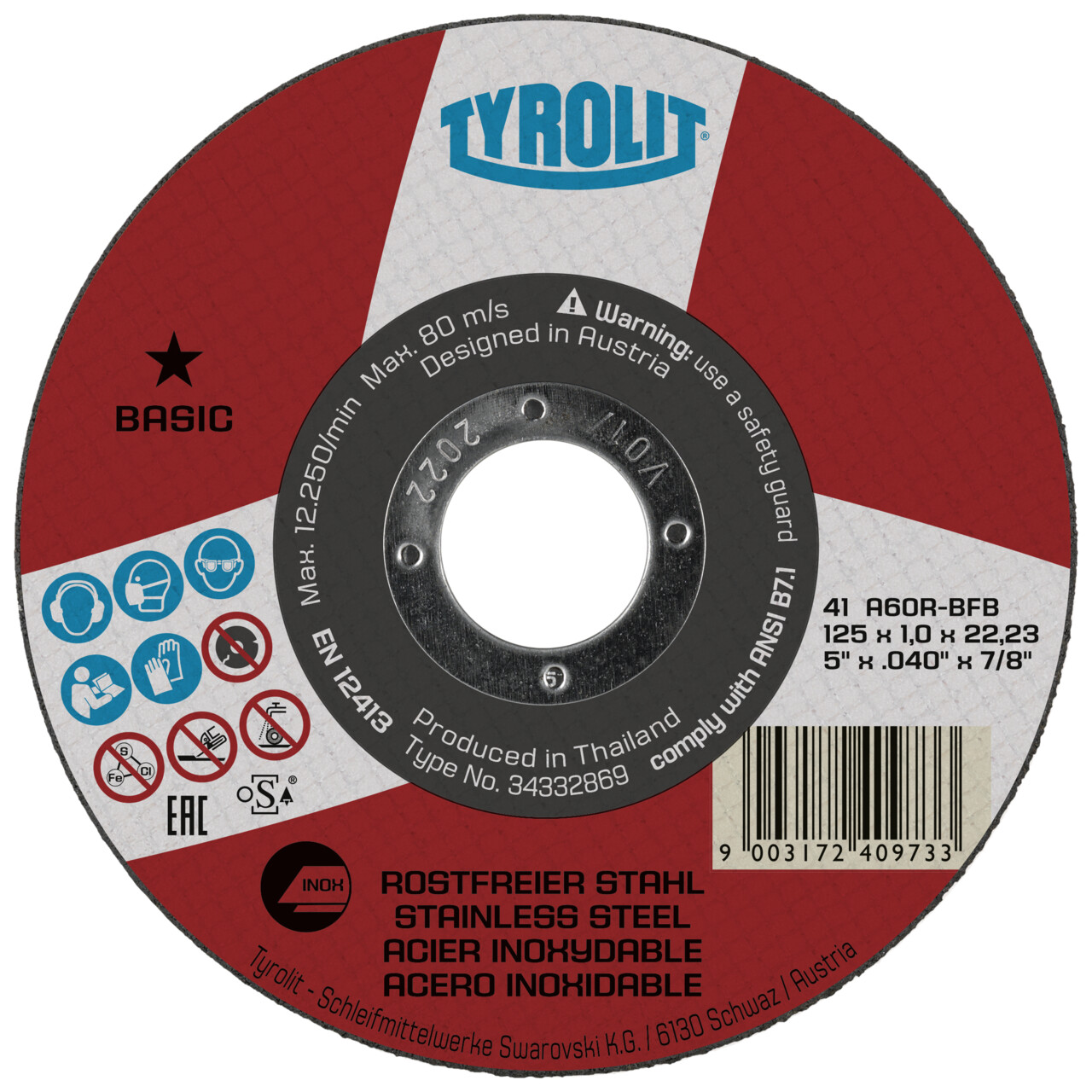 Tyrolit disque de tronçonnage droit 100x1x16 mm A60 BASIC Inox