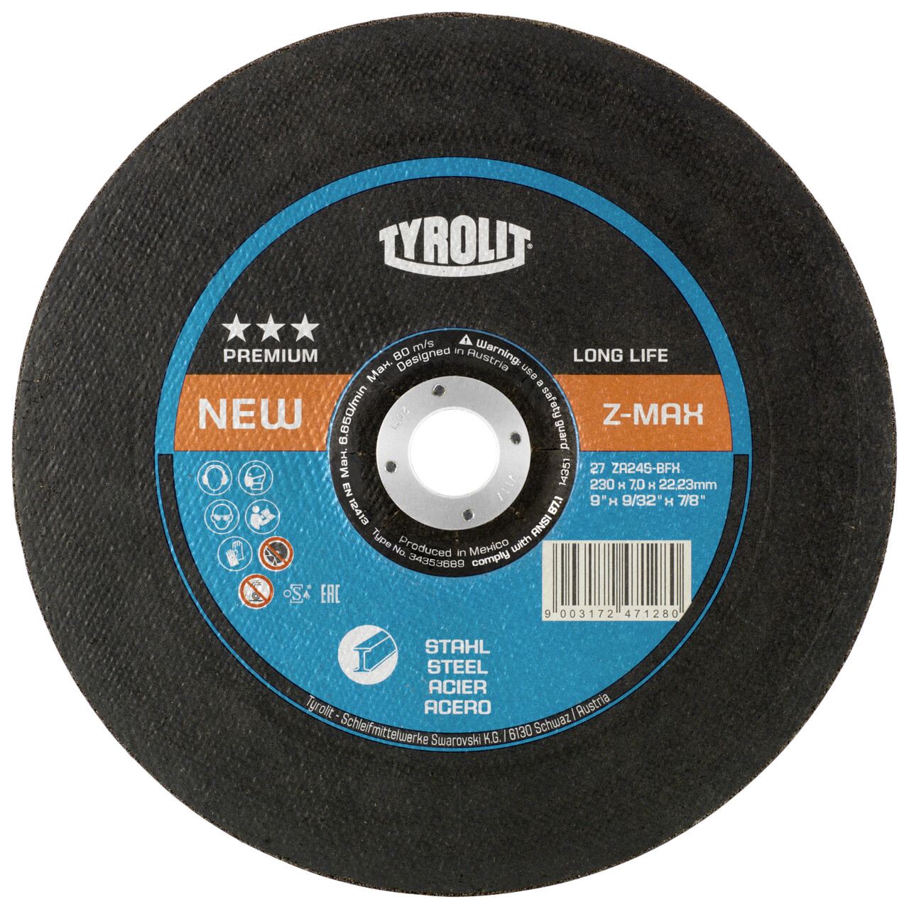 Disque à ébavurer Tyrolit Z-MAX 230x7x22,23 mm ZA24S PREMIUM acier