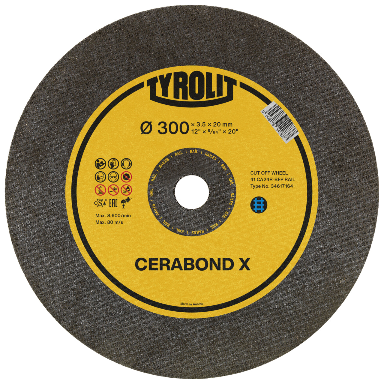 Disque à tronçonner Tyrolit CERABOND X droit 300x3,5x25,4 mm A24 Rails