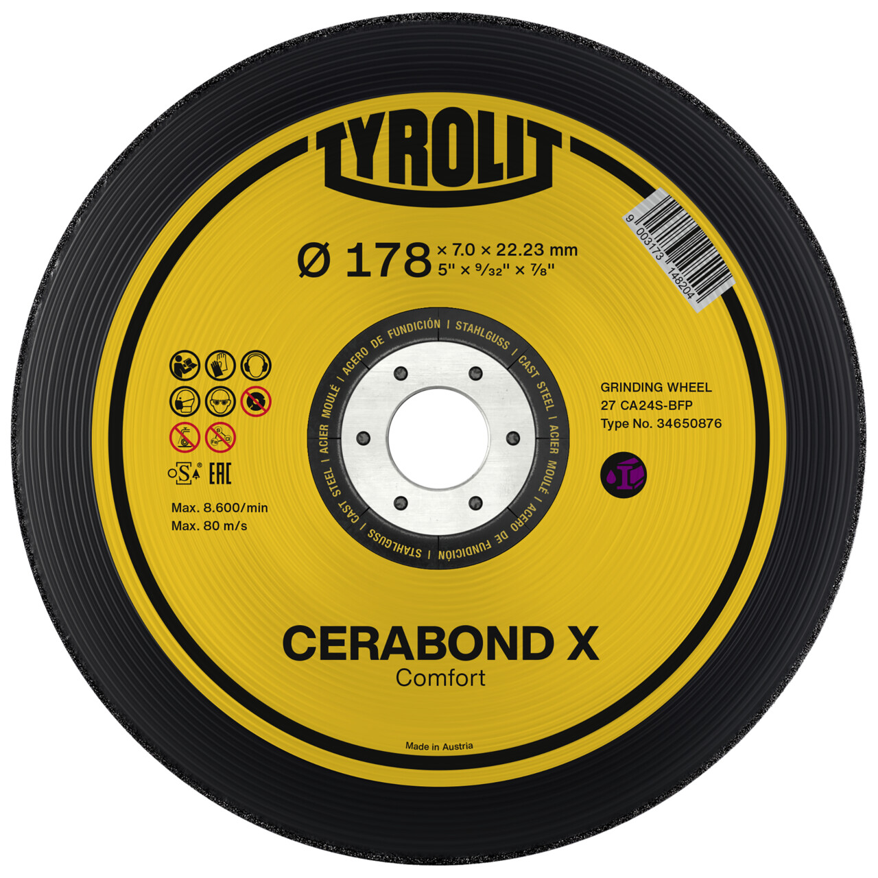 Tyrolit disque à ébavurer CERABOND X 178x7x22,23 mm CA24P Fonte d'acier