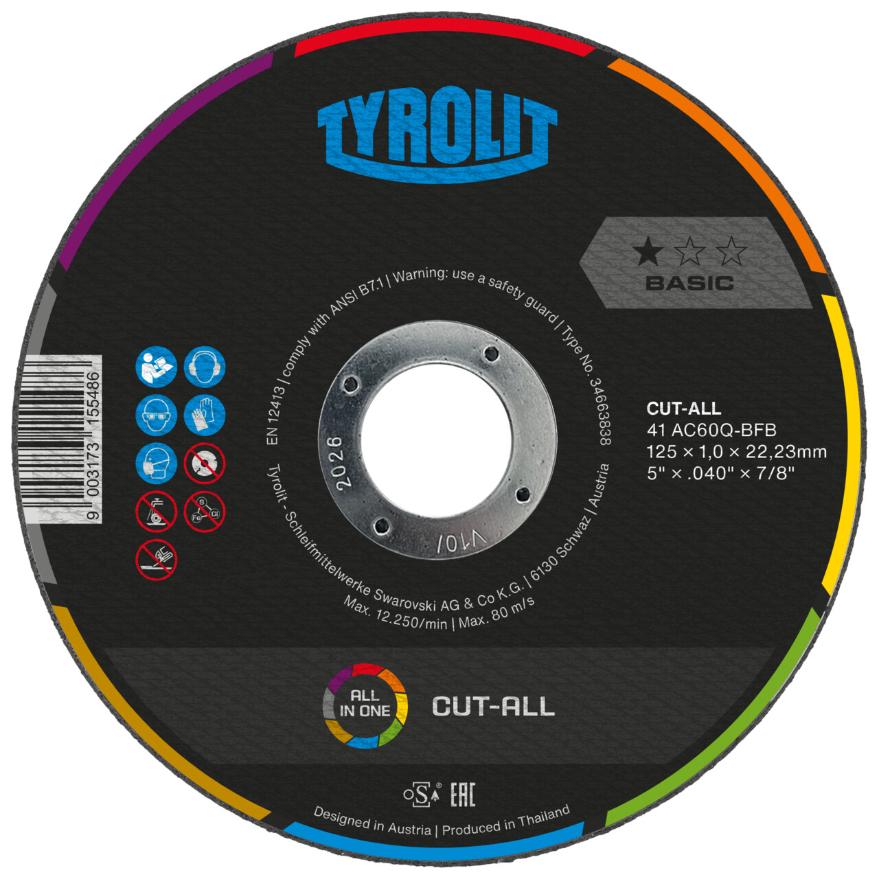 Disque à tronçonner Tyrolit droit 125x1,6x22,23 mm AC46 BASIC universel
