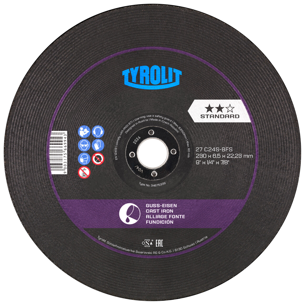 Disque à ébavurer Tyrolit 178x6,5x22,23 mm C30S STANDARD fonte