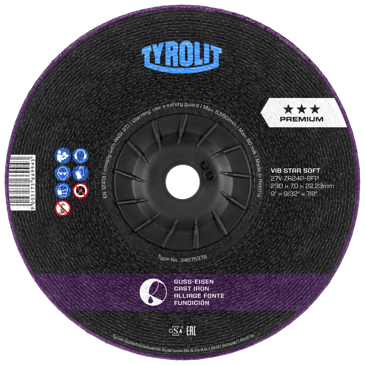 disque à ébavurer Tyrolit 230x7x22,23 mm ZA24N PREMIUM fonte