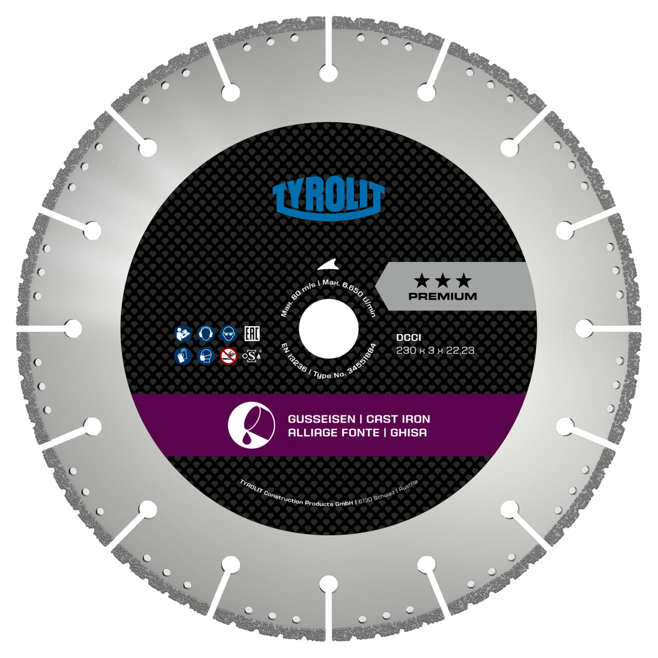 Disque de découpe diamant DCCI Tyrolit 230x3x22,23 PREMIUM fonte grise et sphéroïdale